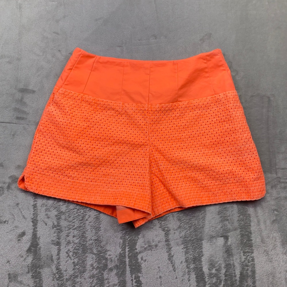 Cartonnier Textured Shorts Anthropologie Bright Orange Eyelet‎ Side Zip Size 12